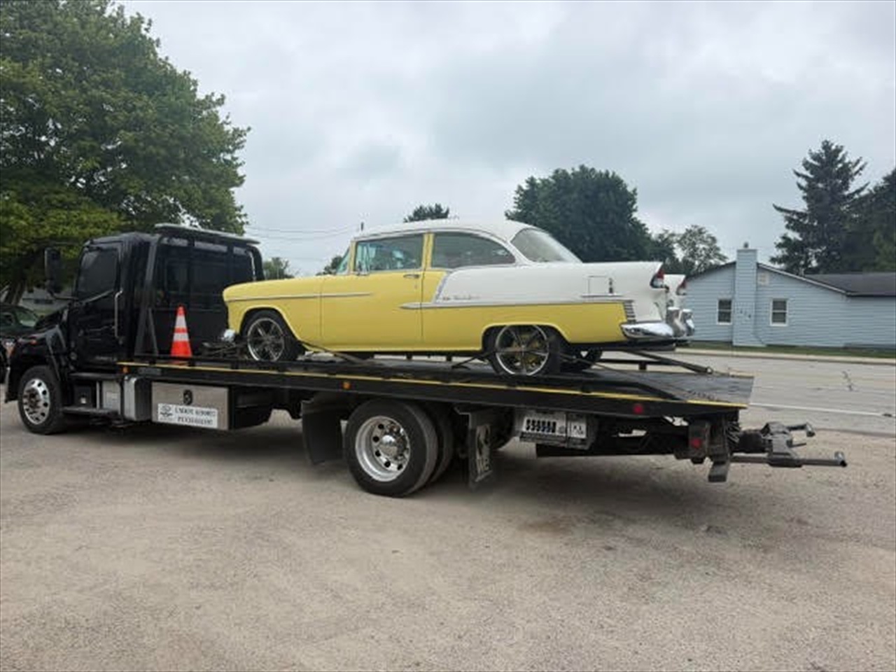 Classic vintage car flatbed transport